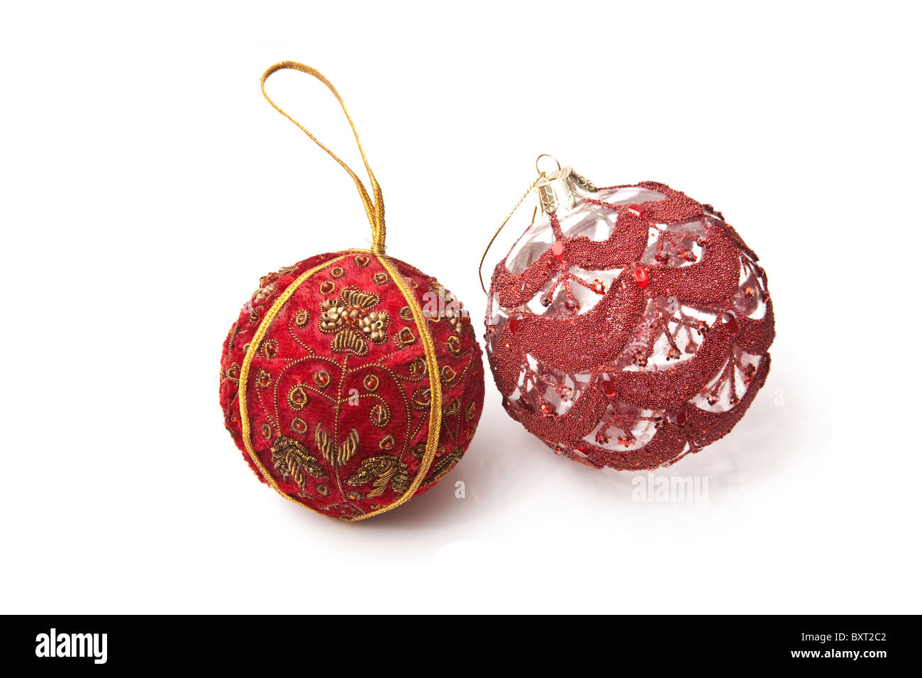 Christmas baubles isolated on a white studio background. Stock Photo