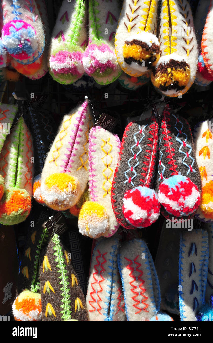 Traditional colourful Greek or Turkish indoor slippers for sale Stock Photo