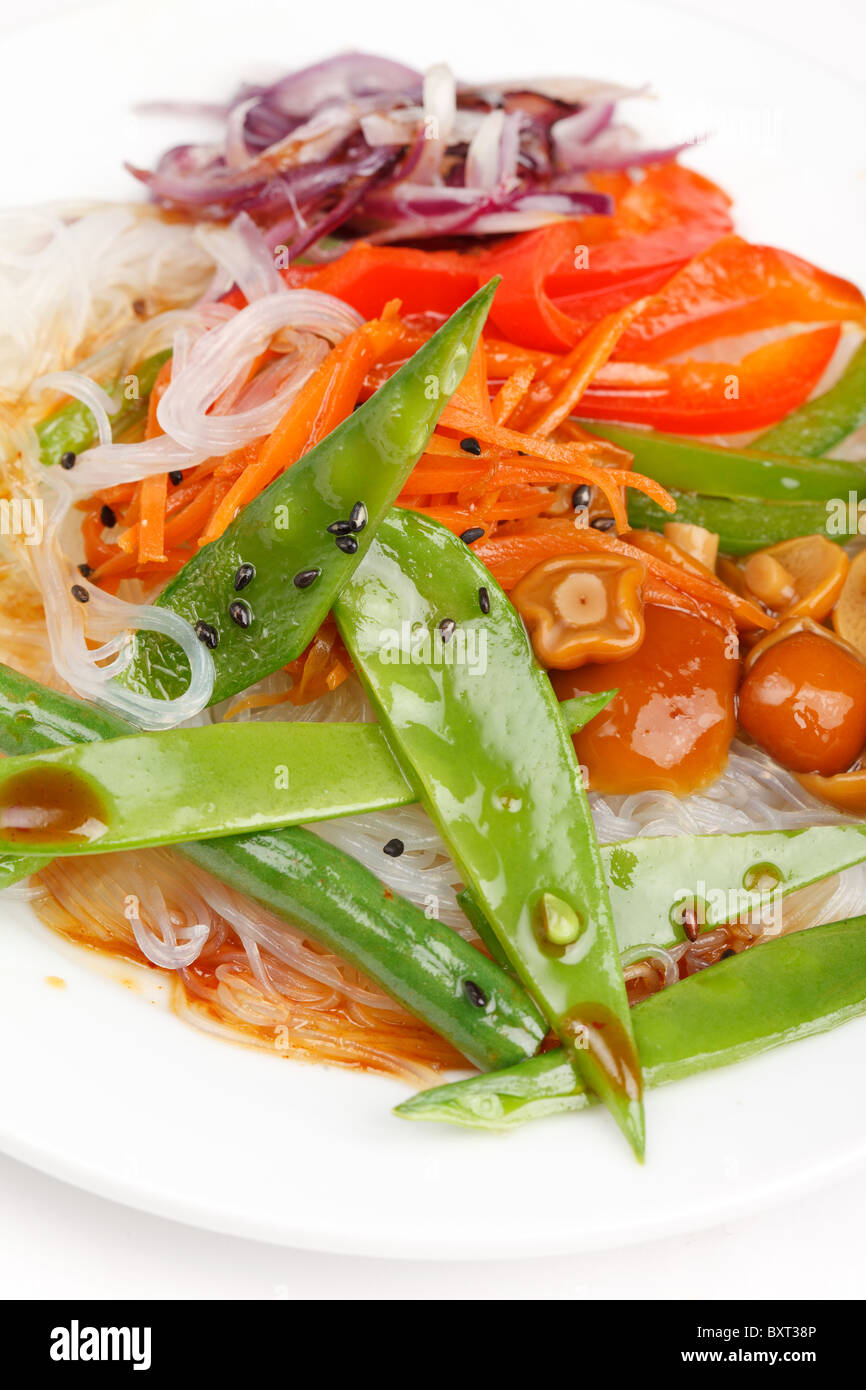 rice noodles with vegetables Stock Photo