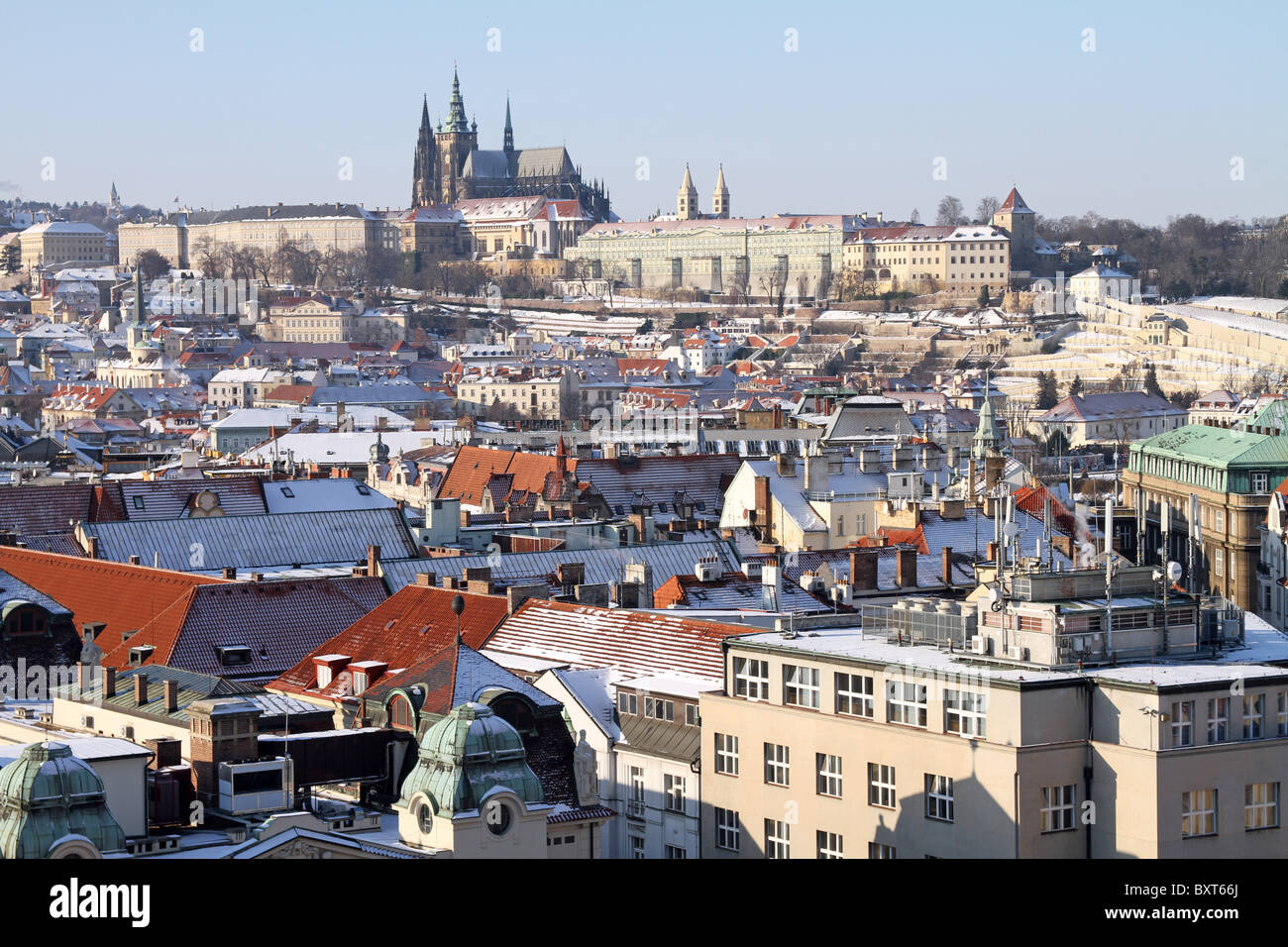Prague Castle and city rooftops in Prague, Czech Republic Stock Photo