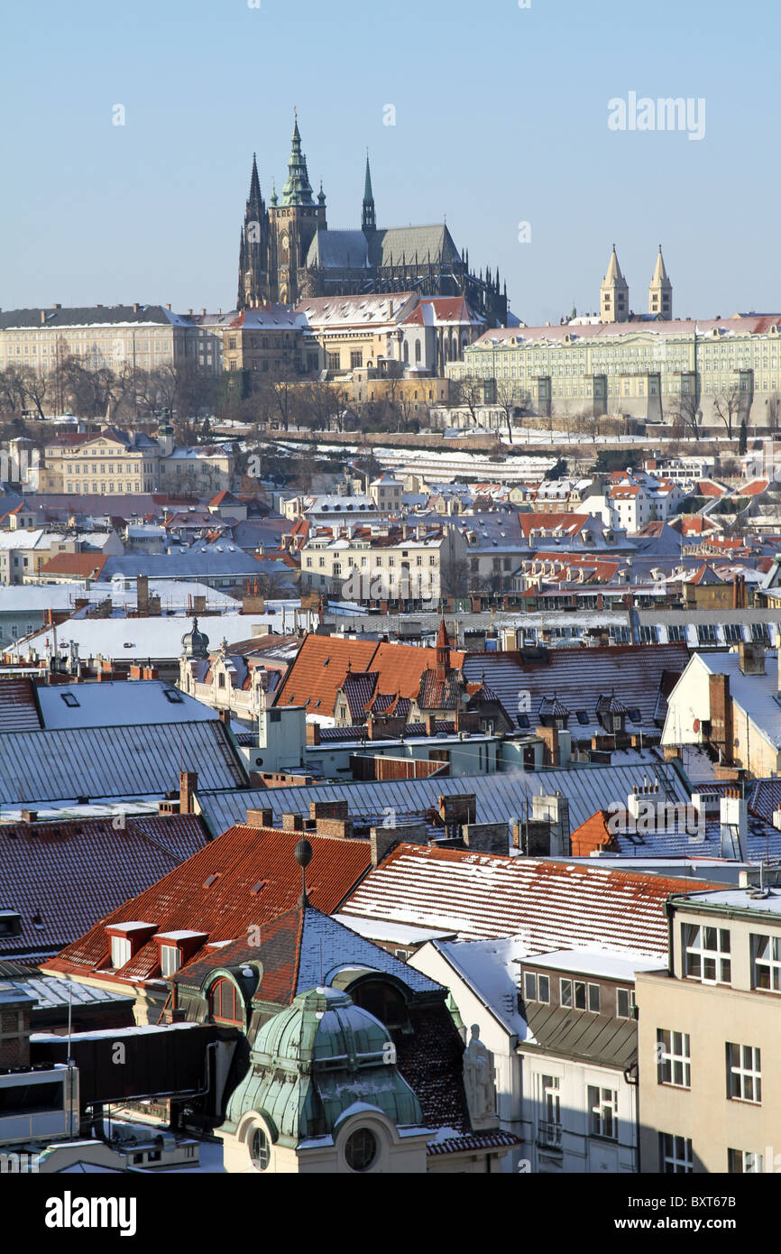 Prague Castle and city rooftops in Prague, Czech Republic Stock Photo