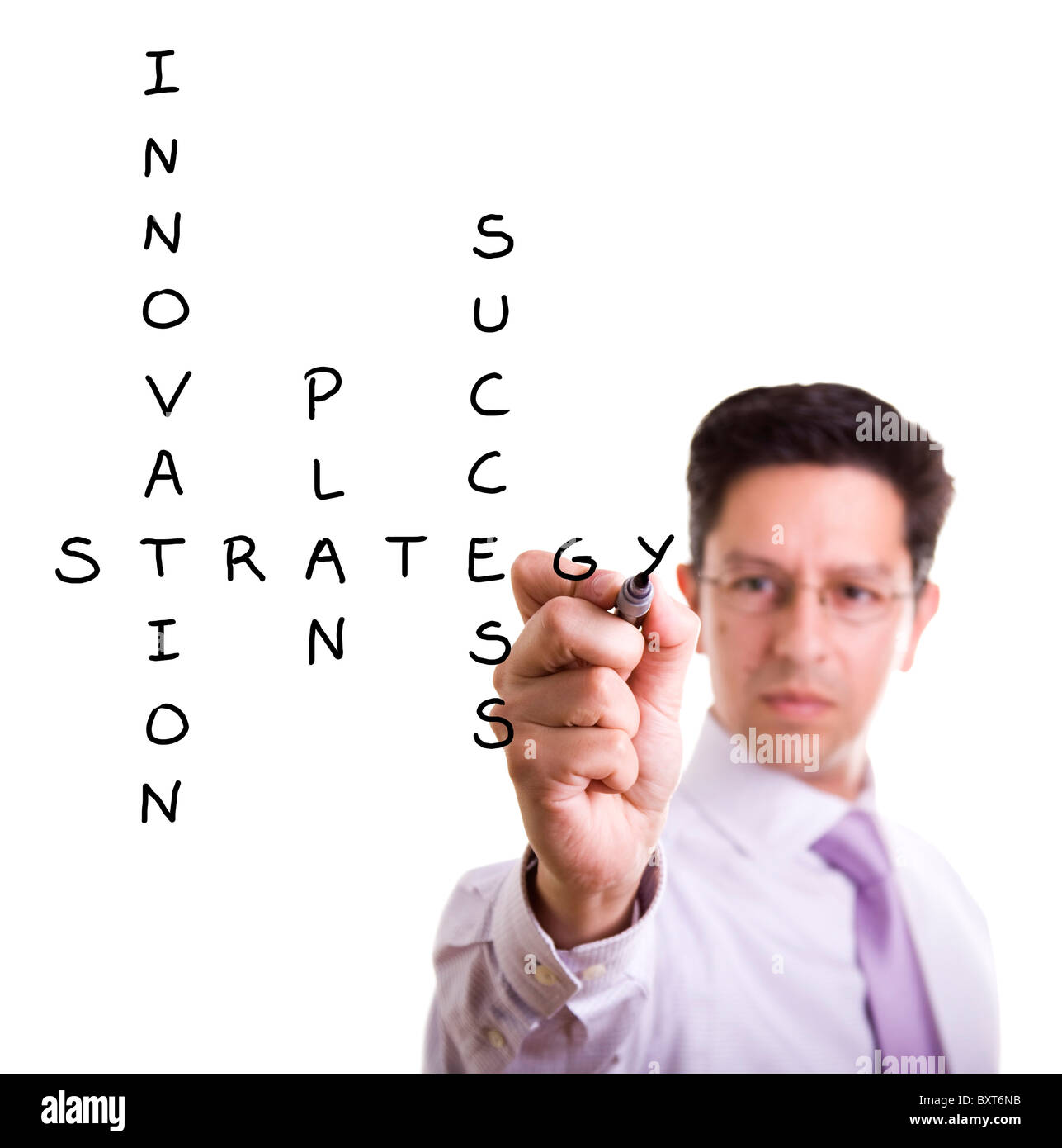 Businessman solving a strategy plan to be successful in his business ...
