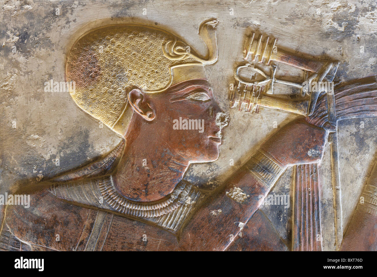 Close up of Ramesses making offering in the Temple of Seti I at Abydos, ancient Abdju, Nile Valley Egypt Stock Photo