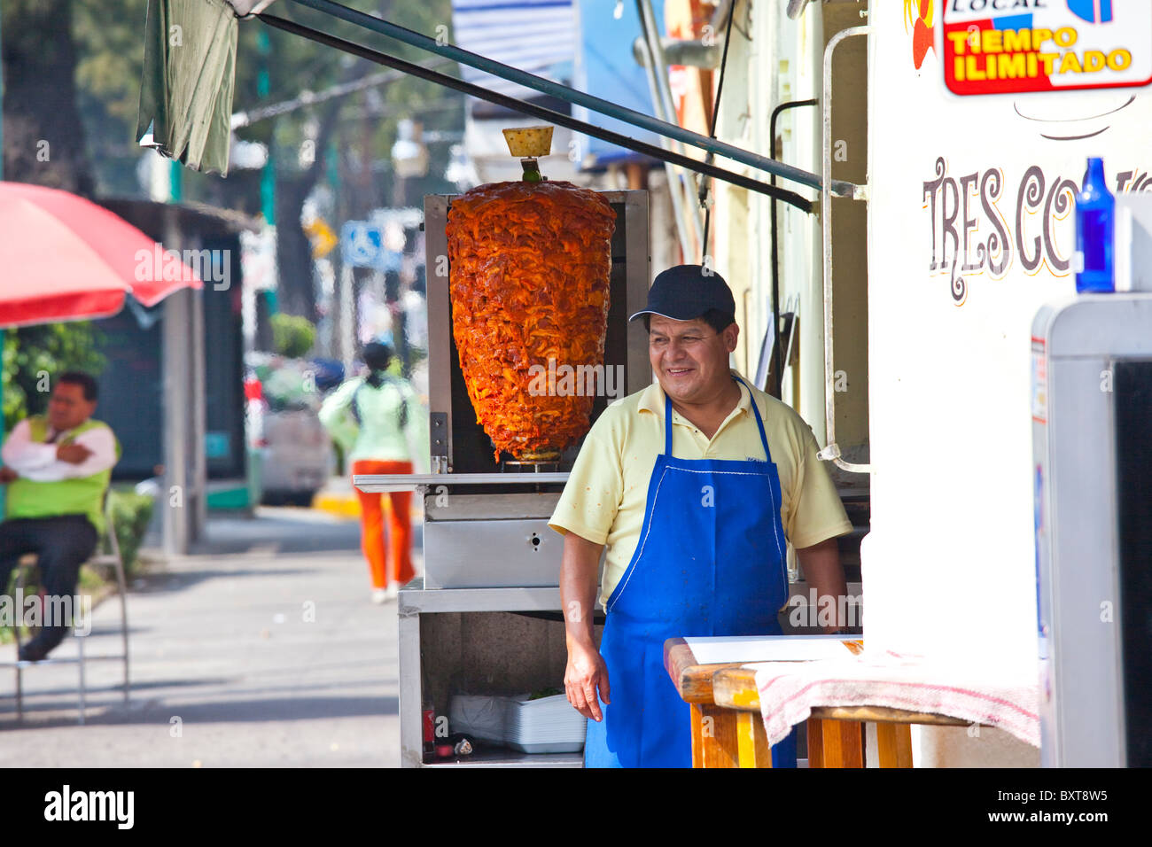 Tacos al Pastor on the spit, Coyoacan, Mexico City, Mexico Stock Photo