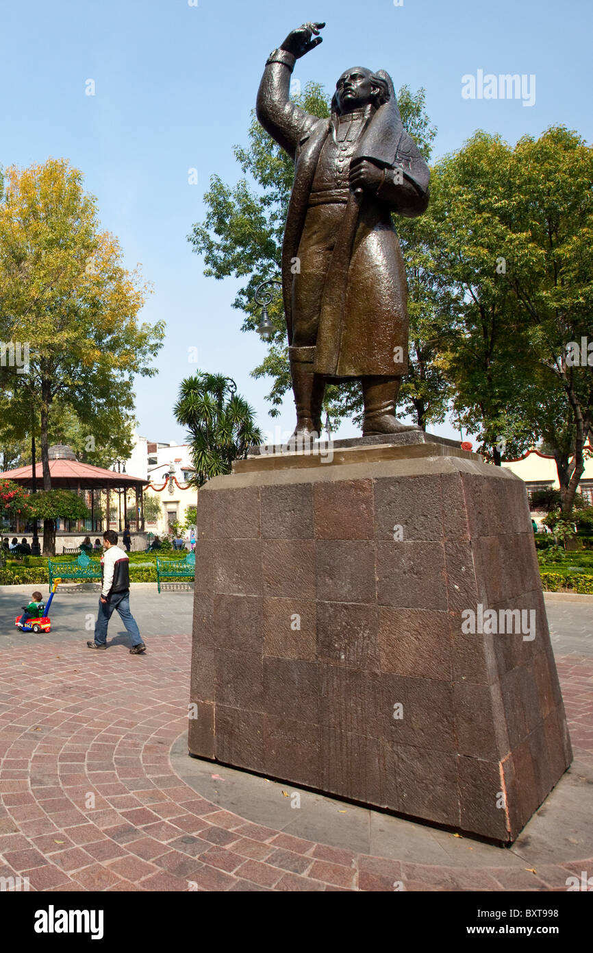 Statue of Miguel Hildalgo, Hidalgo Plaza in Coyoacan in Mexico City Stock Photo