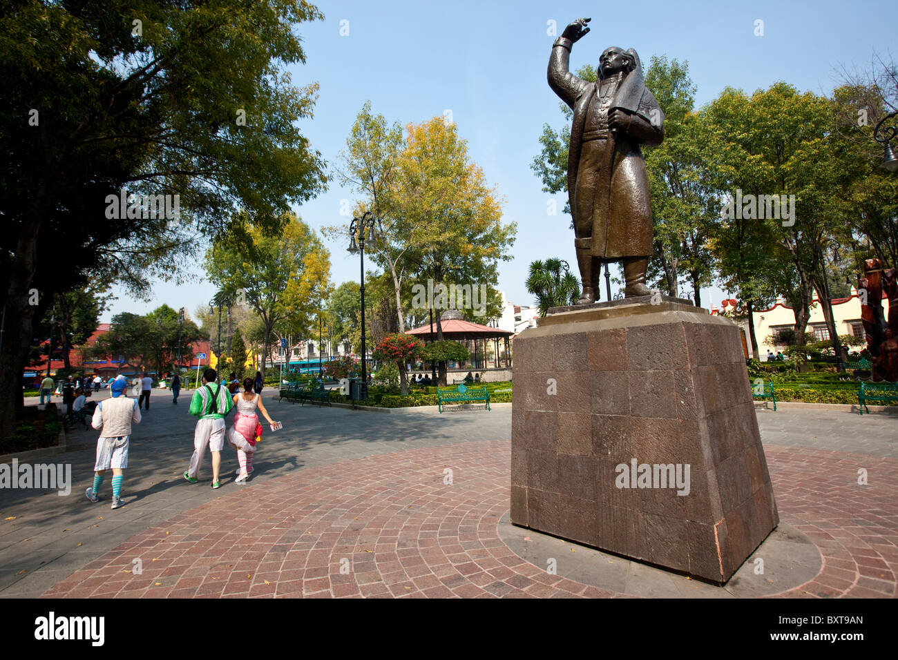 Statue of Miguel Hildalgo, Hidalgo Plaza in Coyoacan in Mexico City Stock Photo