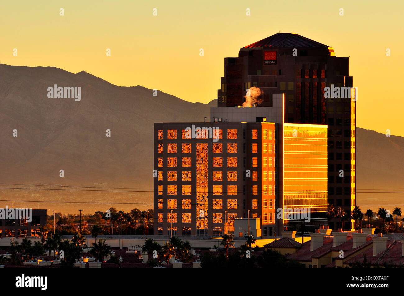 Wells Fargo Bank at sunrise in Las Vegas, Nevada, USA Stock Photo