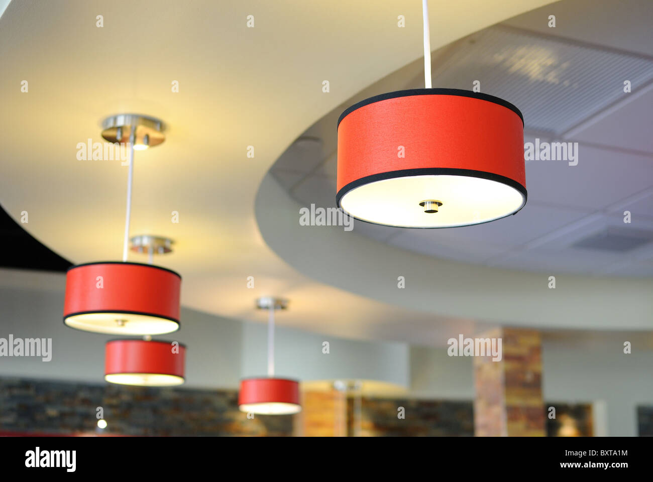 Arrangement of hanging lighting fixtures Stock Photo