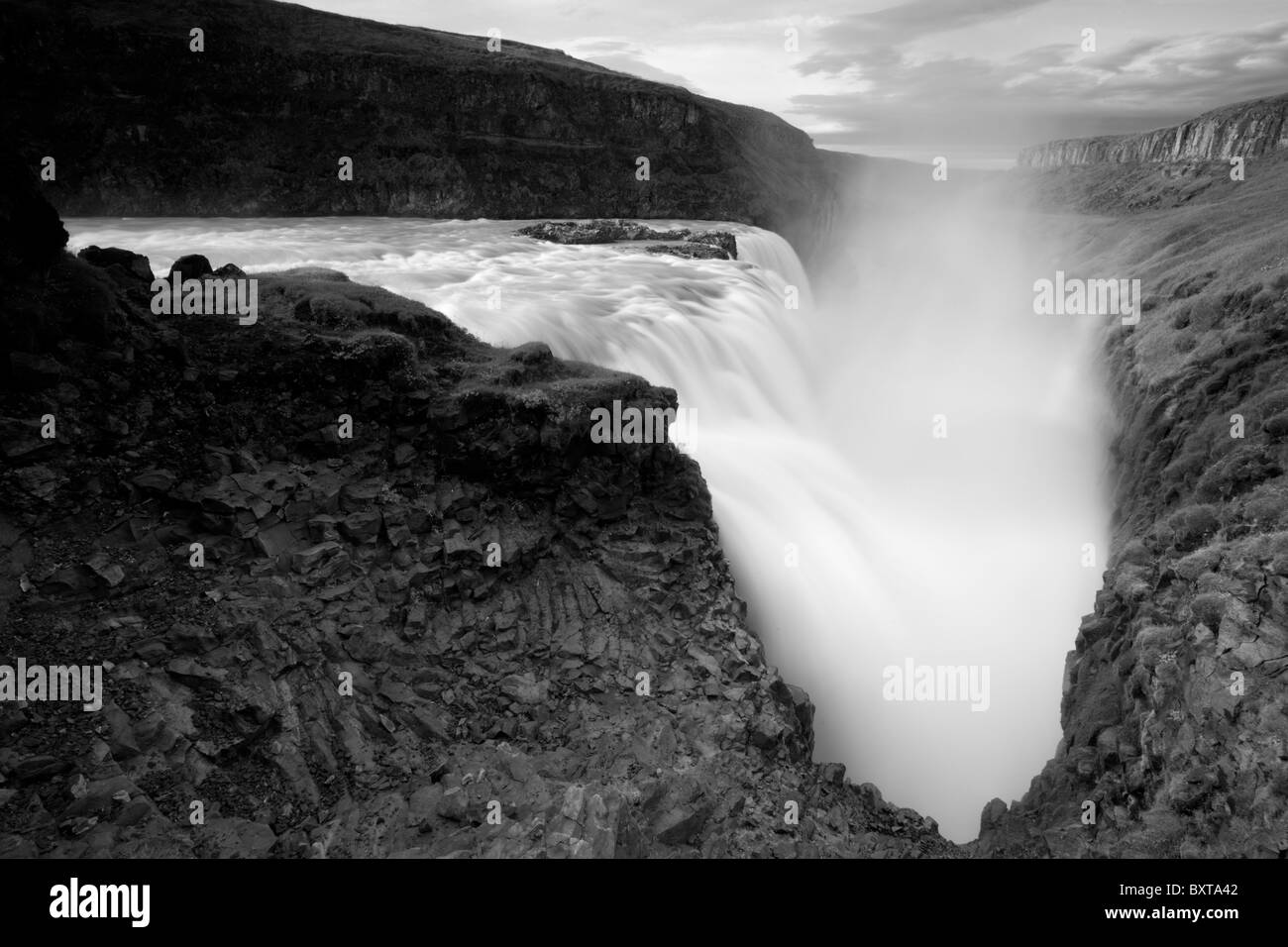 Iceland, Arnessysla County, Hvita River pours over Gullfoss waterfall on summer morning Stock Photo