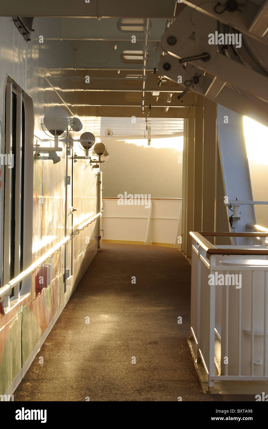 Dramatic lighting on a cruise ship deck. Stock Photo