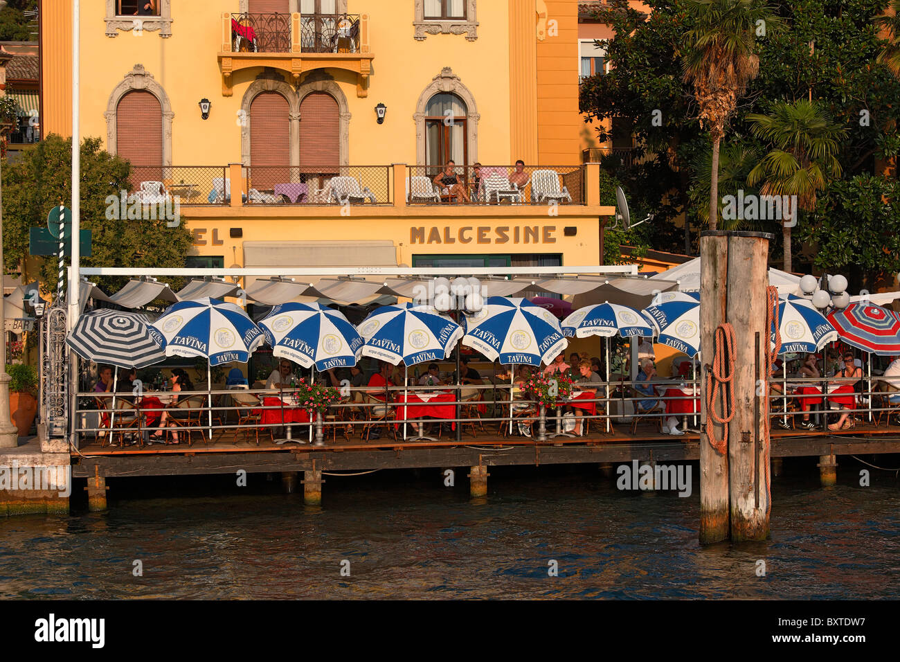 Restaurant, Malcesine, Lake Garda, Veneto, Italy Stock Photo ...