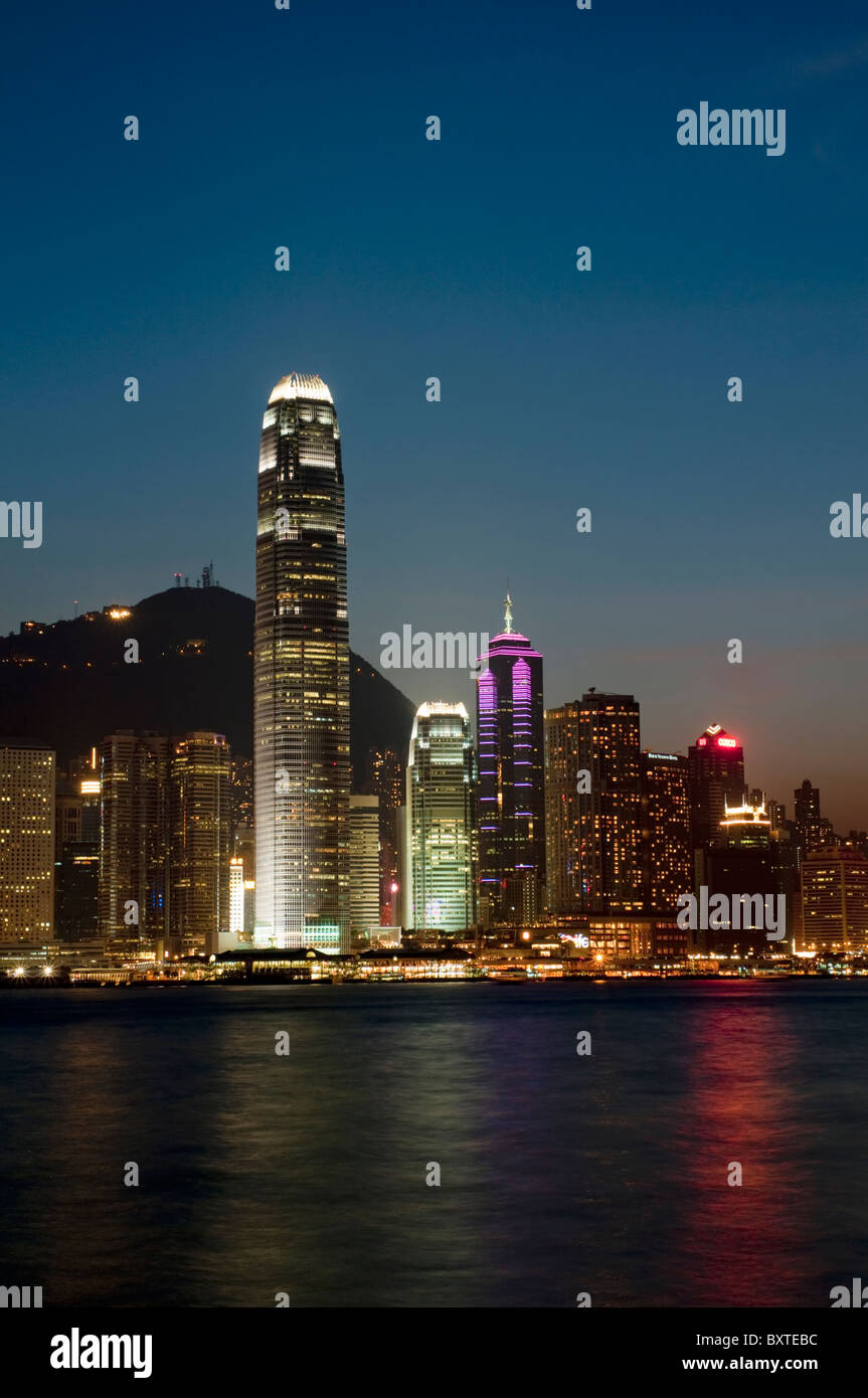 Asia, China, Hong Kong, Harbour Skyline Neon Night Stock Photo
