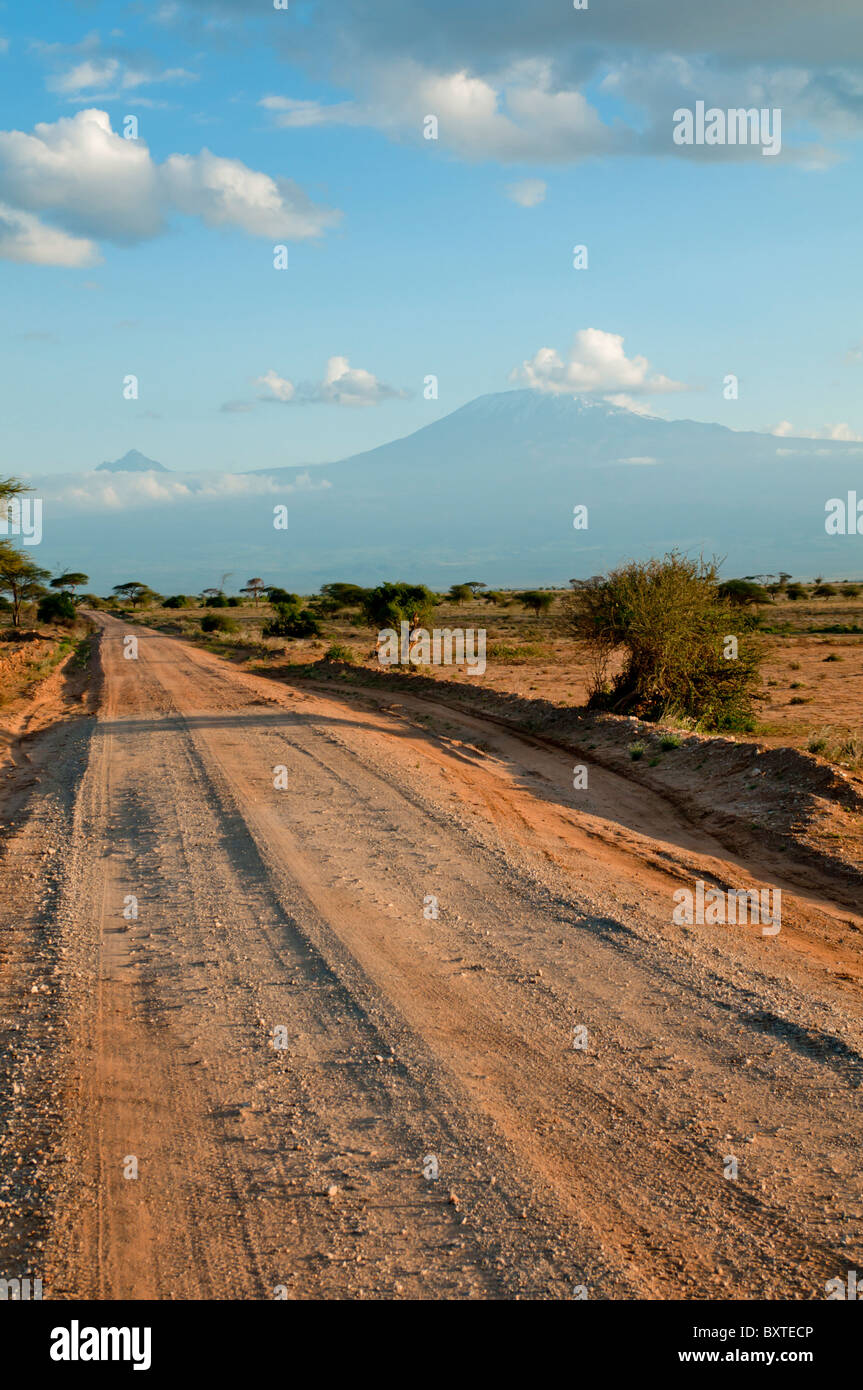 East Africa, Kenya, Amboseli, Road Kilimanjaro Stock Photo