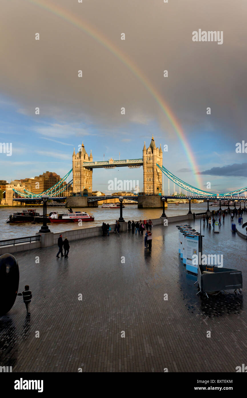 Europe, Uk, England, London, Tower Bridge Rainbow Stock Photo