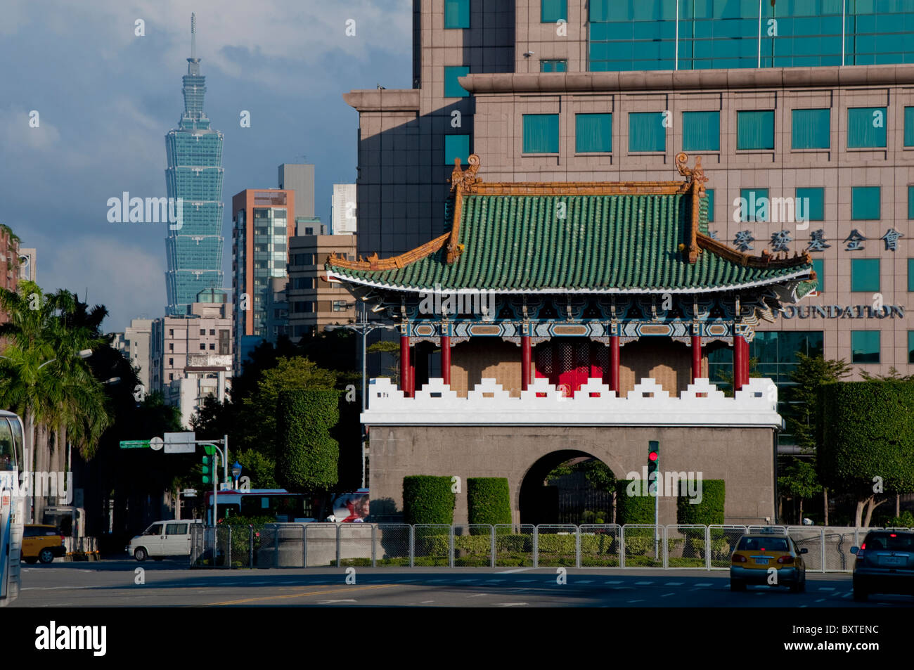 Asia, Taiwan, Taipei, East Gate Jingfu Gate And 101 Stock Photo