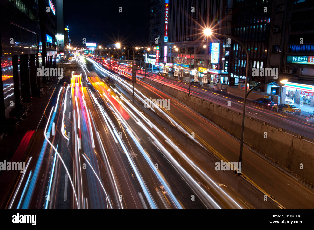 Asia, Taiwan, Taipei, Streetscene, Night Stock Photo