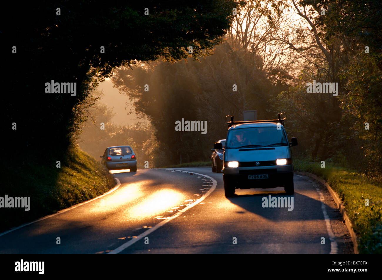 Uk, England, Surrey, Road Backlit Stock Photo