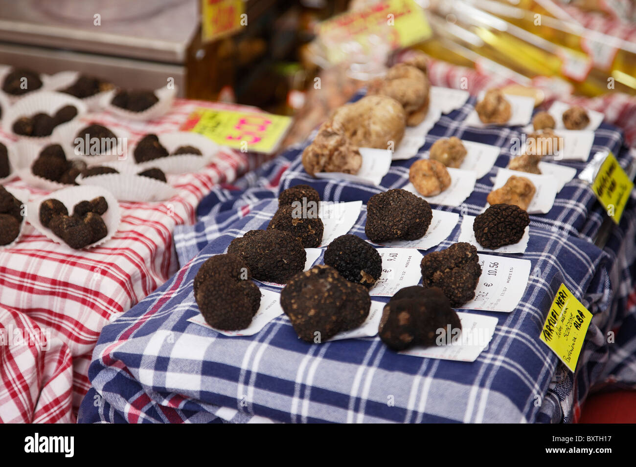 Black Truffles, White Truffles, Market, Piedmont, Italy Stock Photo