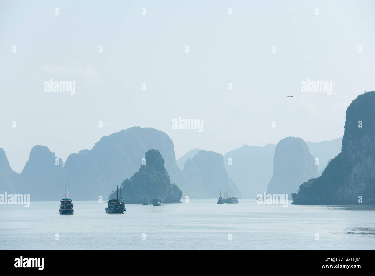 Boats in misty Halong Bay, Vietnam Stock Photo Alamy