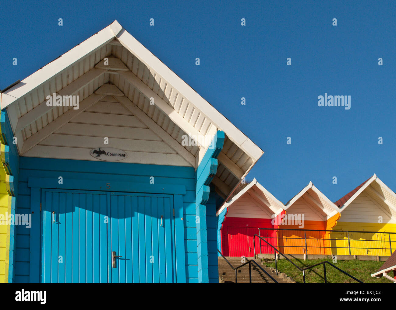 Colourful seaside chalets at Scarborough Yorkshire UK Stock Photo Alamy