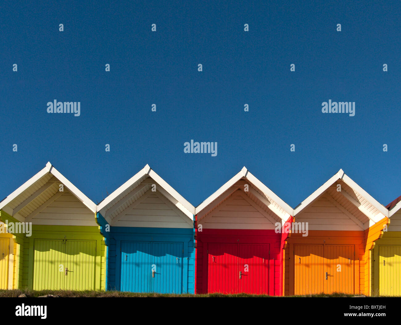 Colorful seaside chalets Scarborough Yorkshire UK Stock Photo Alamy
