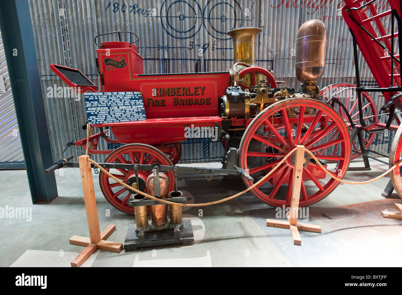 Old Steam Fire Engine in The Big Hole Diamond Mine and Museum in Kimberley, Northern Cape, South Africa Stock Photo