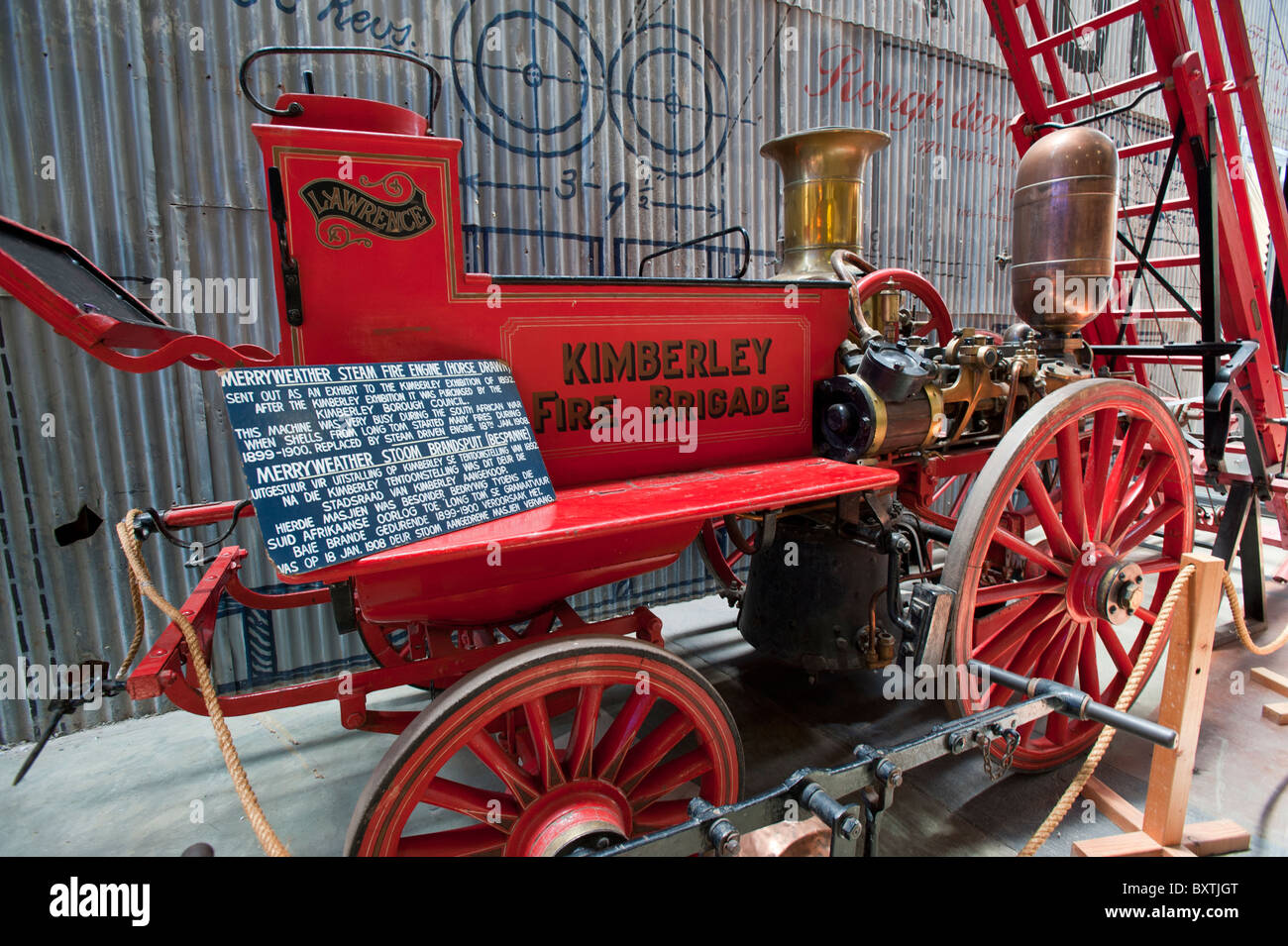 Old Steam Fire Engine in The Big Hole Diamond Mine and Museum in Kimberley, Northern Cape, South Africa Stock Photo