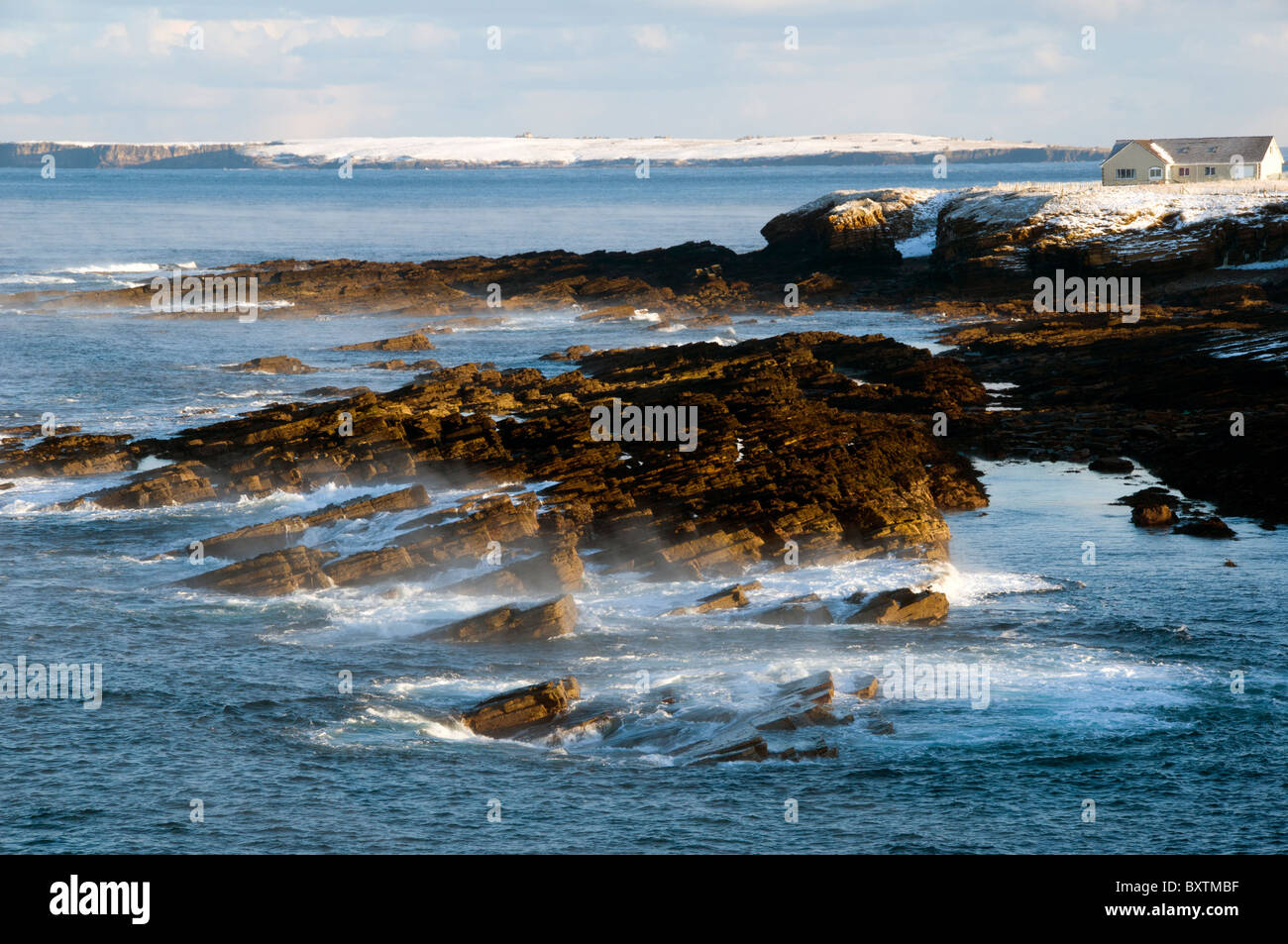Rocks on the north coast of Scotland near Harrow Harbour, Scarfskerry, Caithness, Scotland, UK Stock Photo