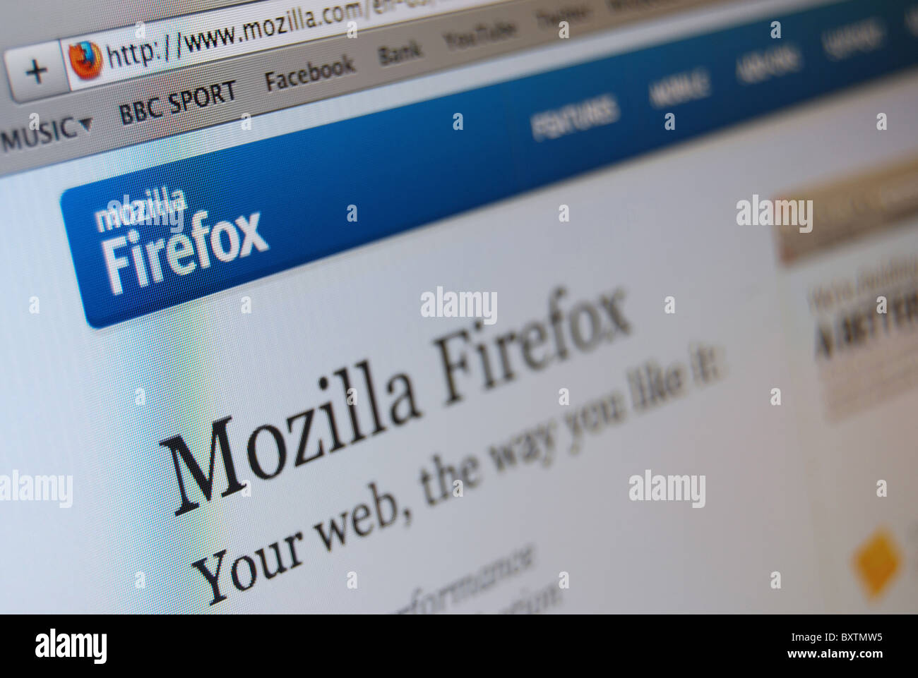 A photo illustration showing details about the Mozilla FireFox web browser Stock Photo