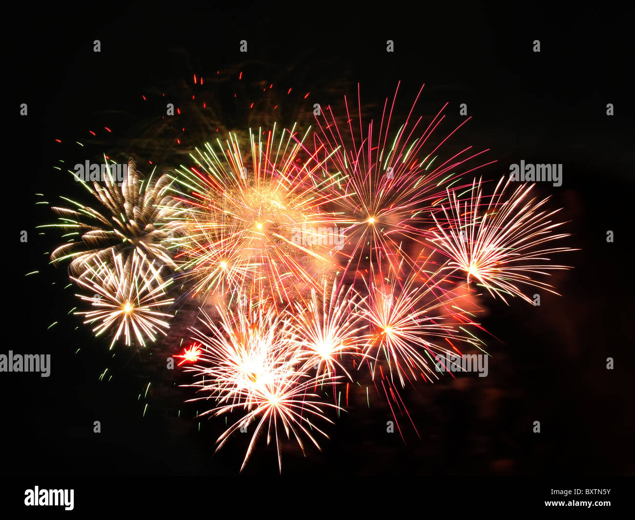 September Fireworks Colorful fireworks over dark sky, displayed during Barcelona Patron ...