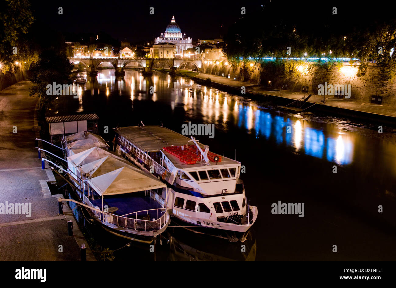 Europe, Italy, Rome, Vatican And River Tiber Night Stock Photo