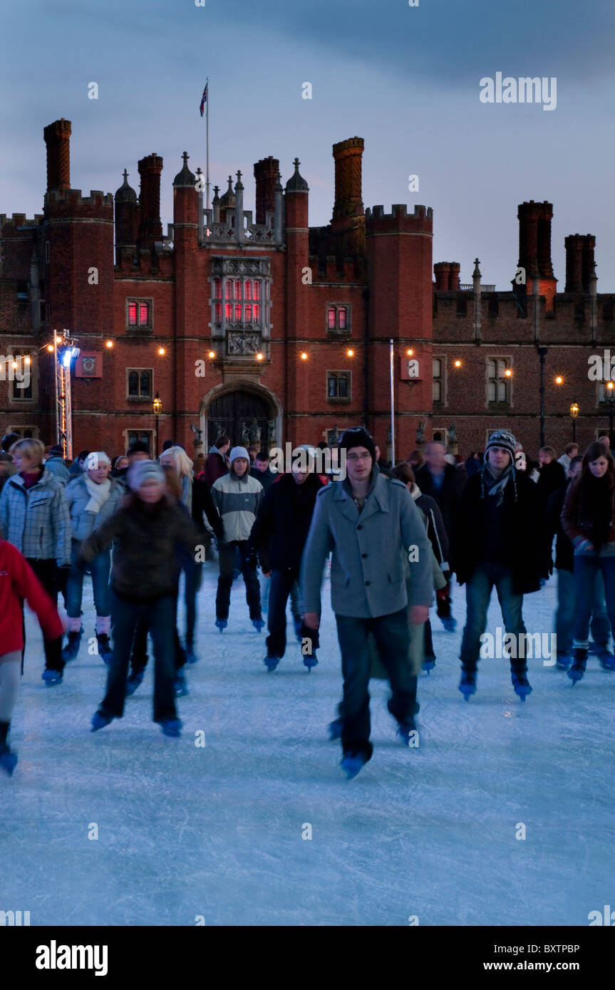 Europe, Uk, England, London, Hampton Court Ice Skating Rink At Dusk Stock Photo