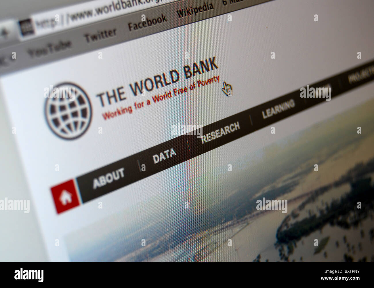 A photo illustration of the World Bank Website Stock Photo