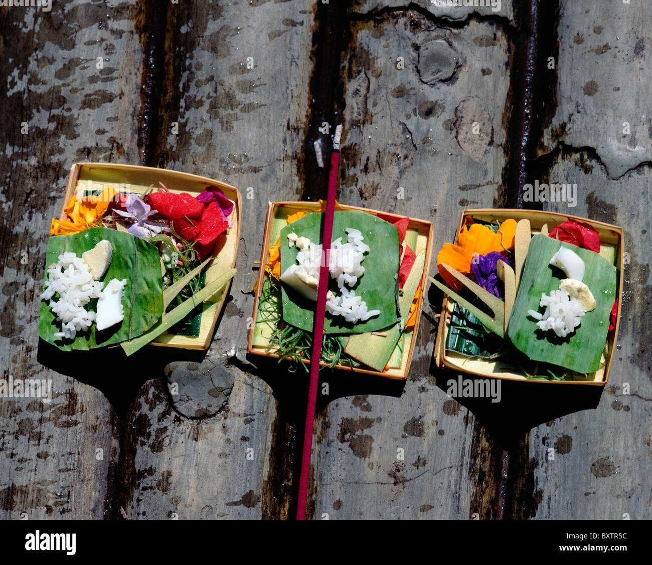 Food, Flower, Incense Offering In Ubud, Bali Stock Photo Alamy
