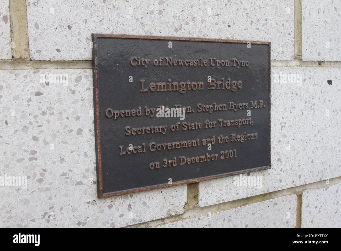 commemorative plaque on Lemington bridge built in 2001 North East England. Stock Photo