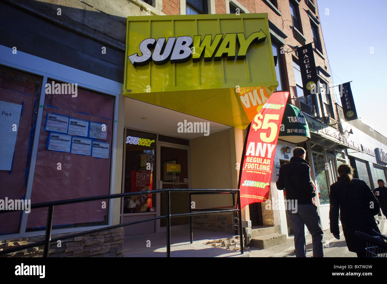 A brand new Subway sandwich shop is seen in the Chelsea neighborhood of New York Stock Photo