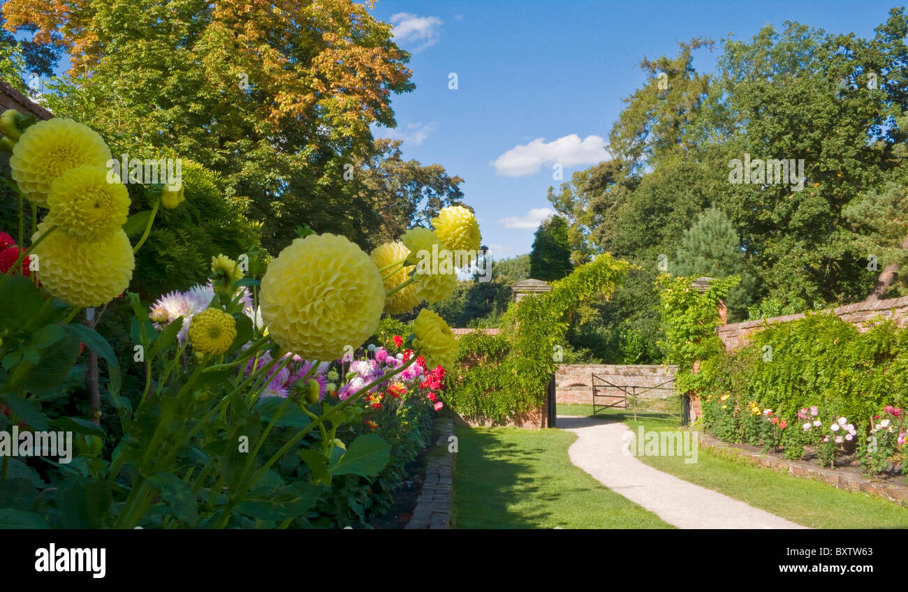 Garden path through english flower garden Stock Photo