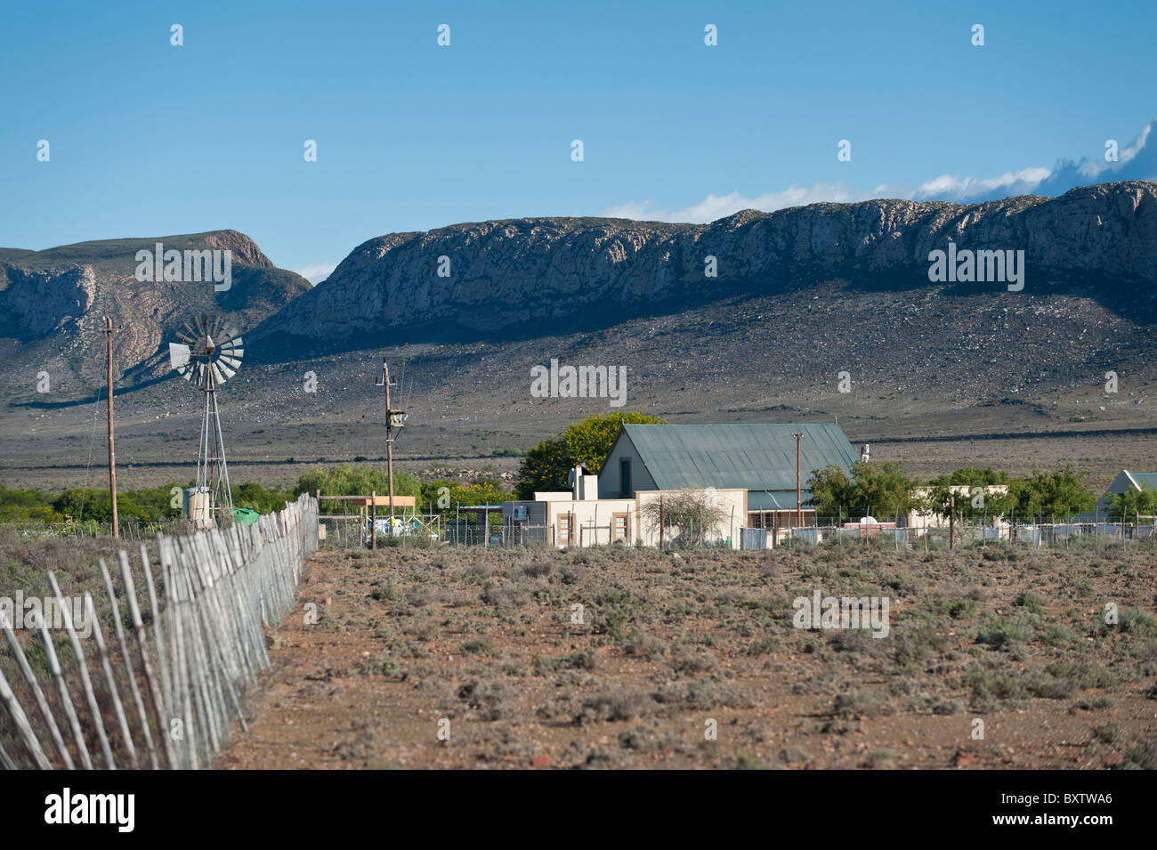 A Small Farming Settlement near Klaarstroom in the Swartberg Mountains, Karoo, South Africa Stock Photo