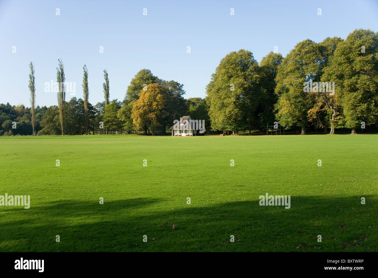 Cricket pitch in Chatsworth estate in Derbyshire Stock Photo