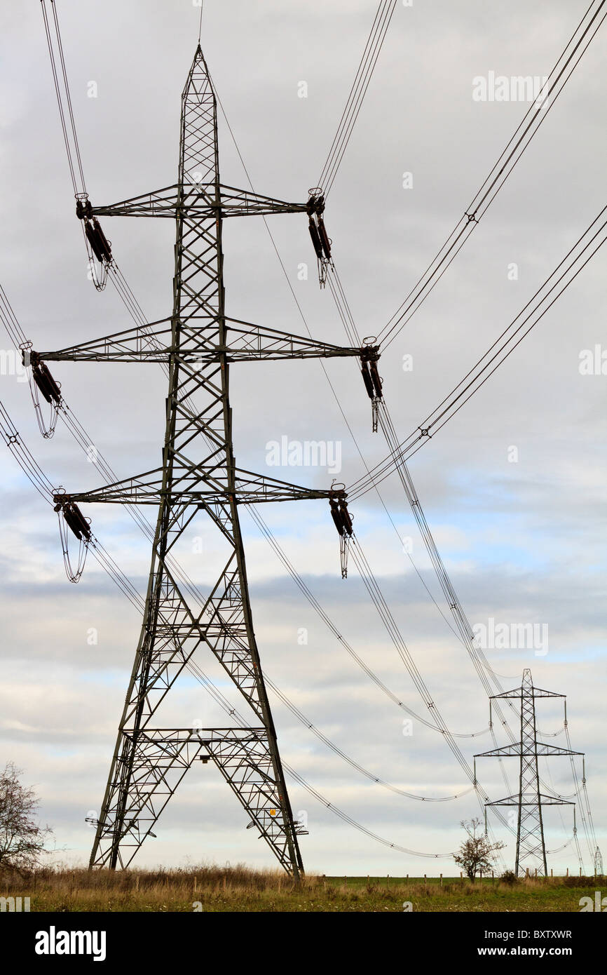 UK Berkshire Power Lines Stock Photo