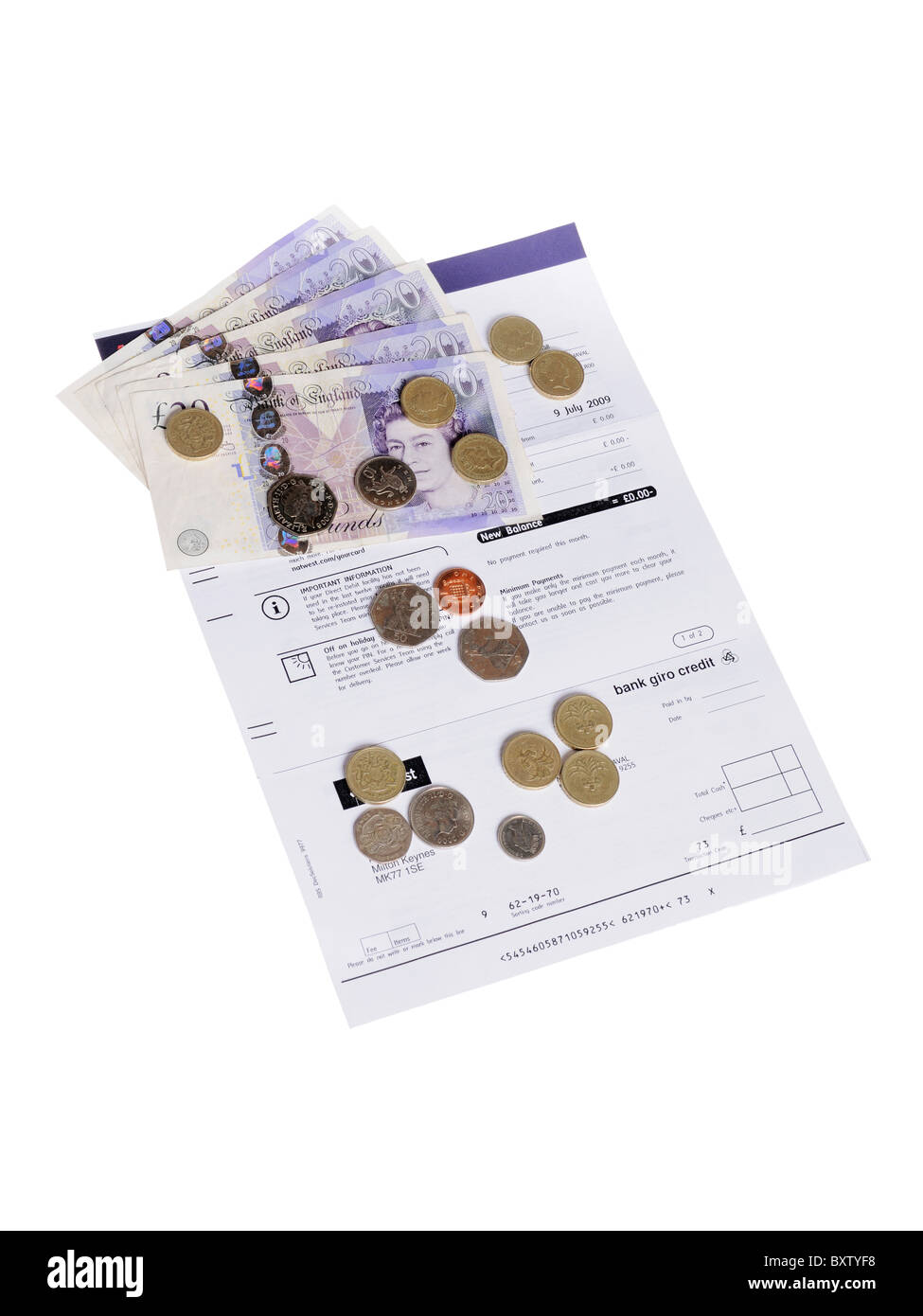 Credit card bill cash payment Stock Photo