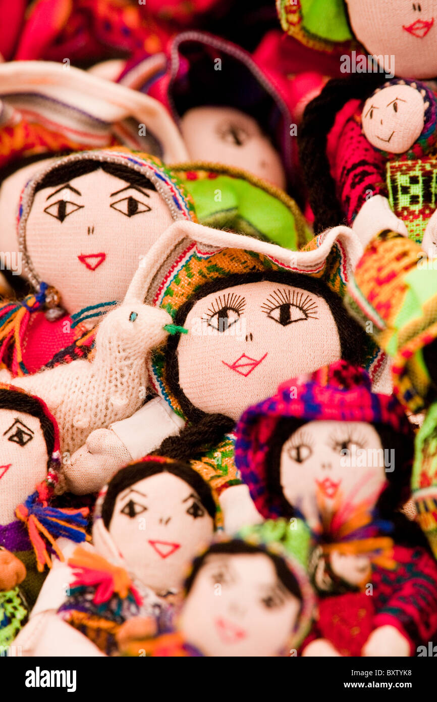Colourful dolls on market stall, Peru, South America Stock Photo