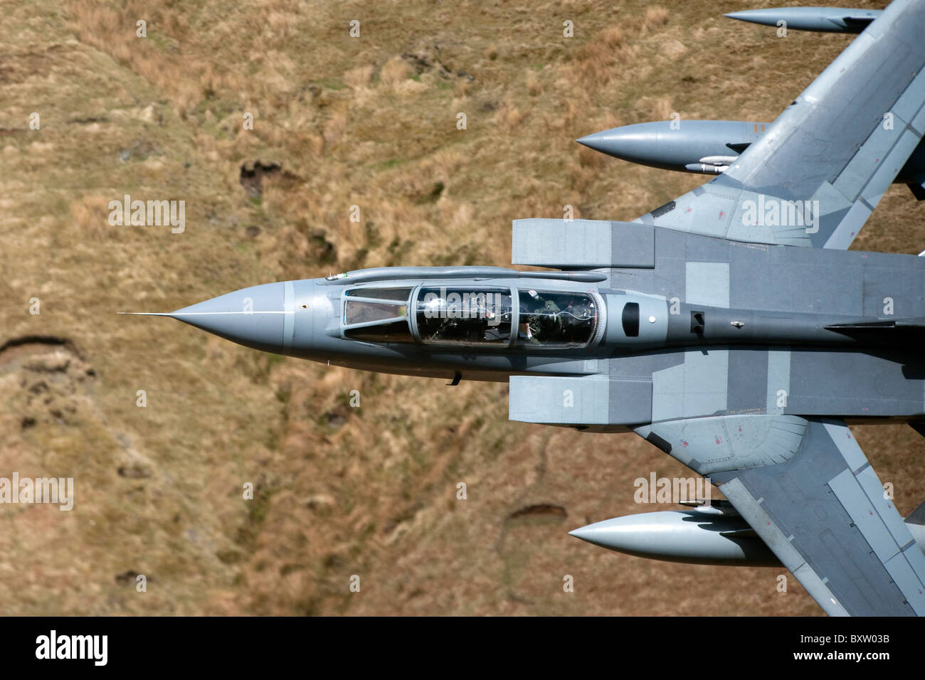 A Royal Air Force Tornado GR4 during low fly training in North Wales. Stock Photo