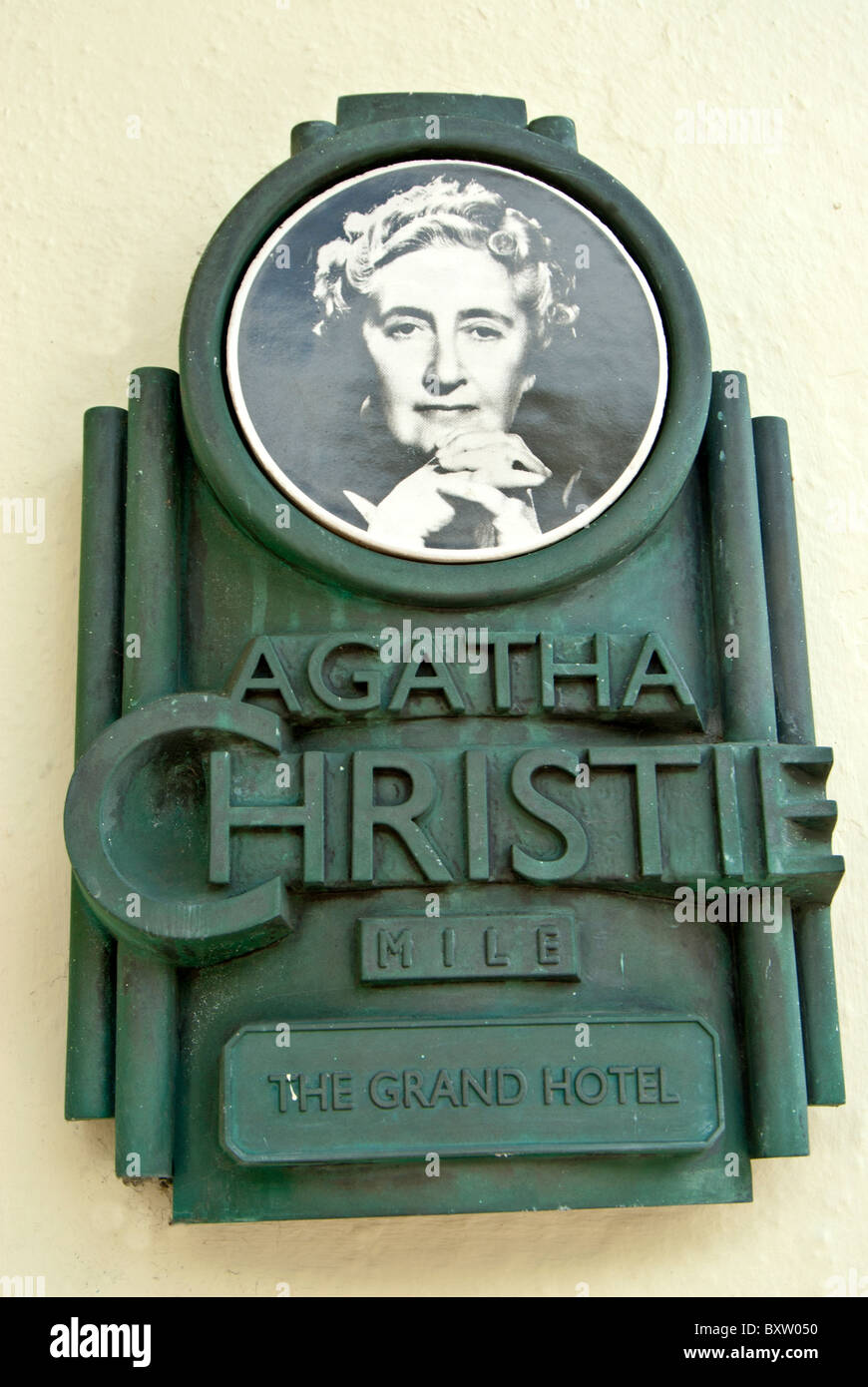 Plaque of Agatha Christie in Torquay; Agatha Christie Mile Stock Photo