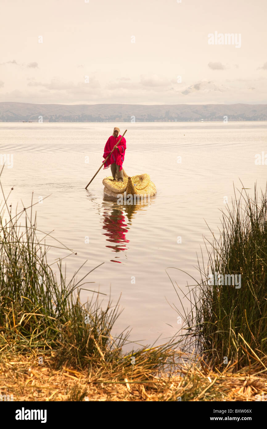 Traditional Reed Boat on Lake Titicaca, Bolivia, South America. Stock Photo