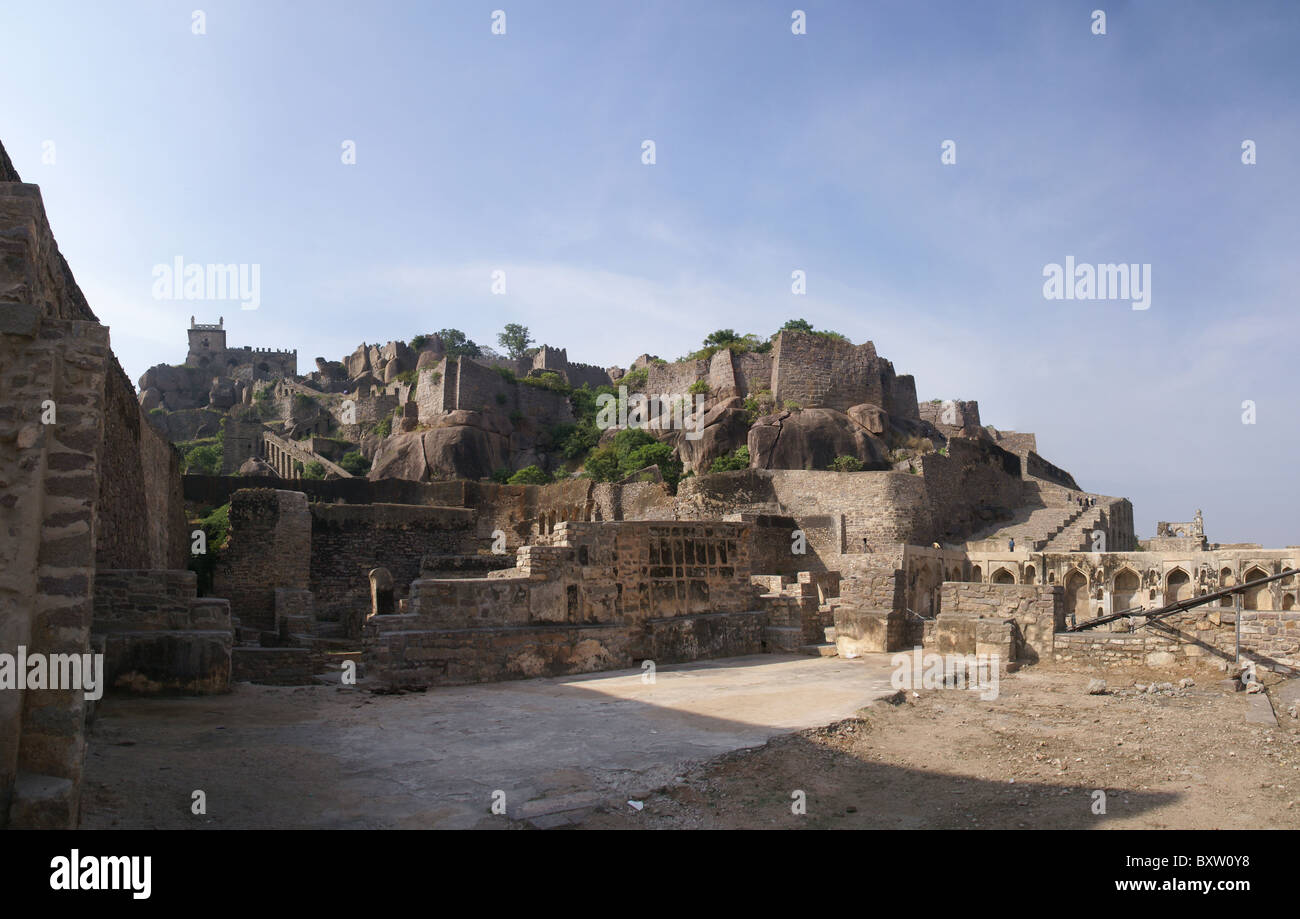 Massive citadel ruins of the Golconda Fort, Hyderabad, Andhra Pradesh, India, Asia Stock Photo