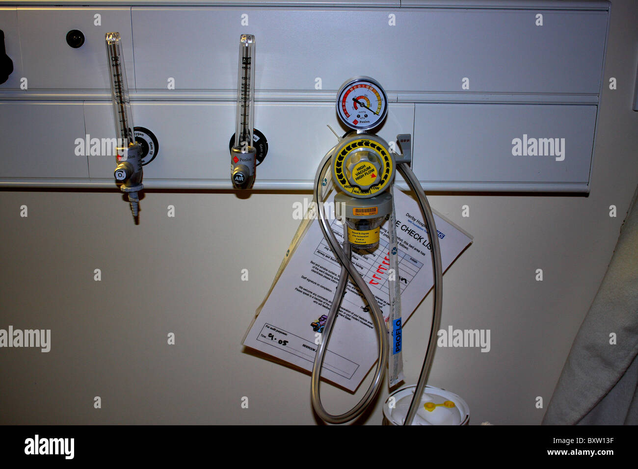Gas and air from the wall at hospital Stock Photo Alamy