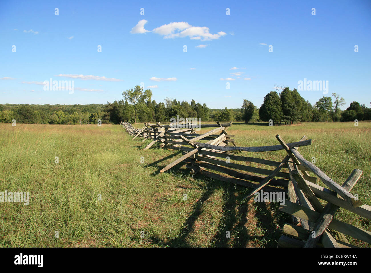 Example of a Civil War era fence on the Manassas National Battlefield Park, Virginia, United States. Stock Photo