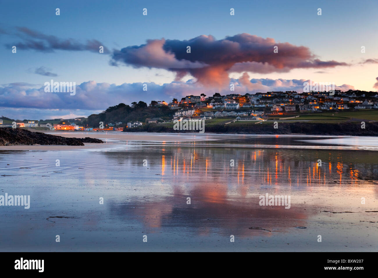 Polzeath in the evening; Cornwall Stock Photo