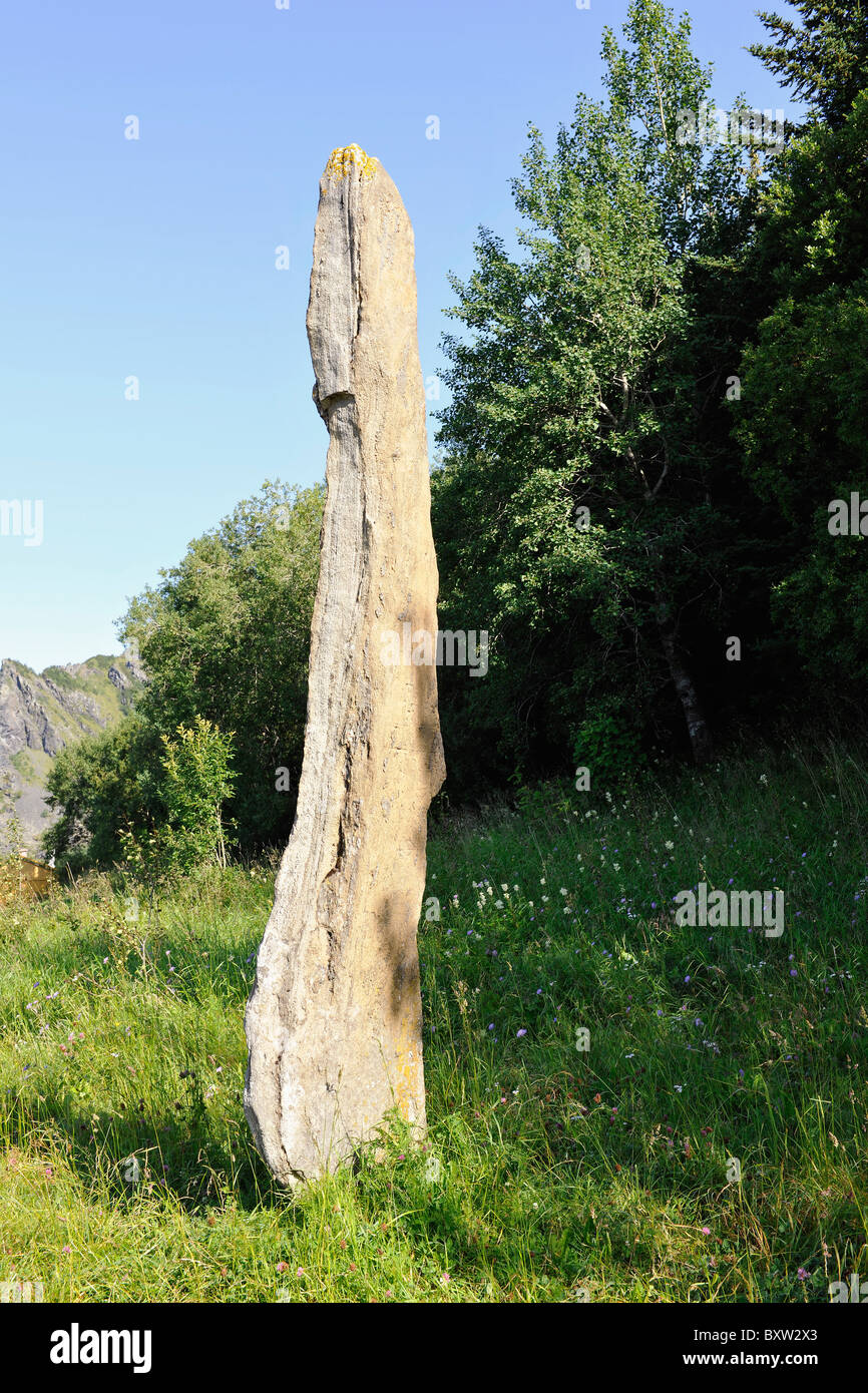 Obelisk, menhir, in Steigen, North Norway, raised on an old grave. Stock Photo